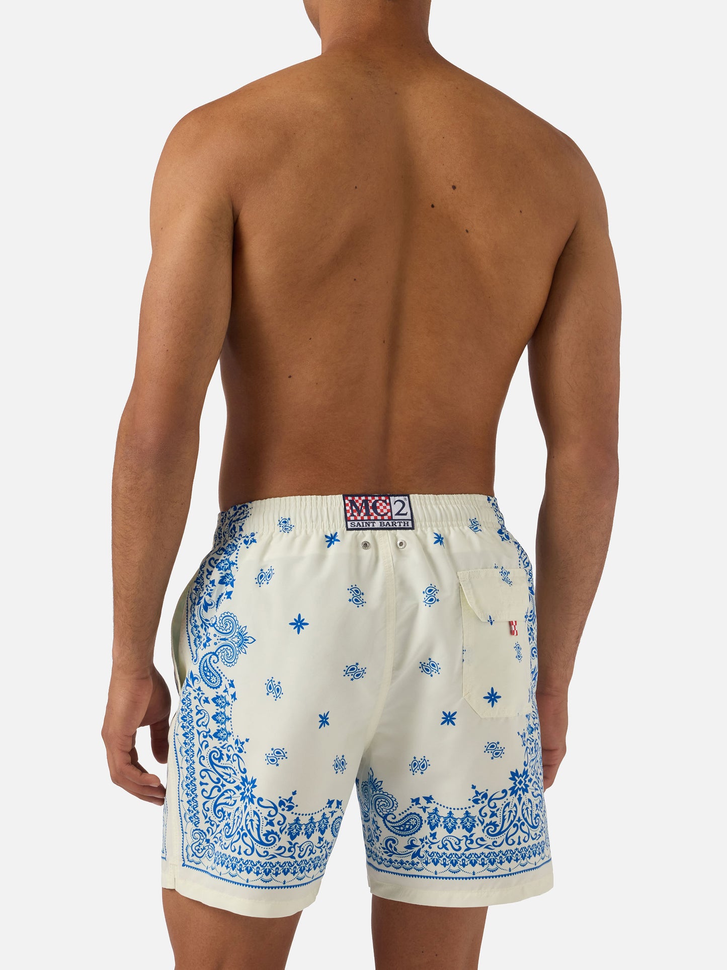 Costume mare Gustavia bianco e azzurro con stampa bandana