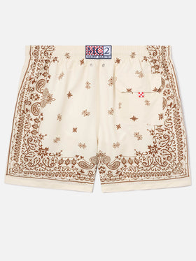 Gustavia beige swim shorts with bandana print