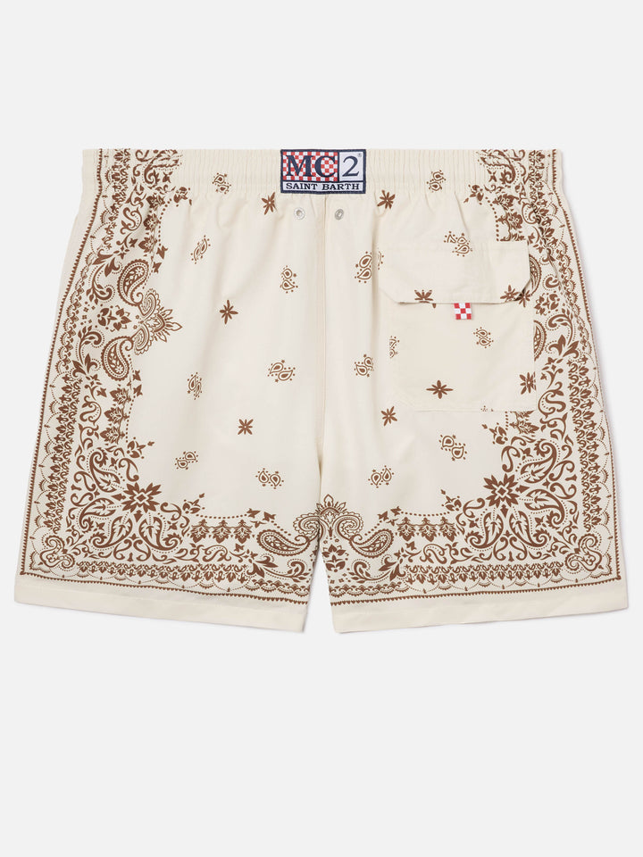 Costume mare Gustavia beige con stampa bandana