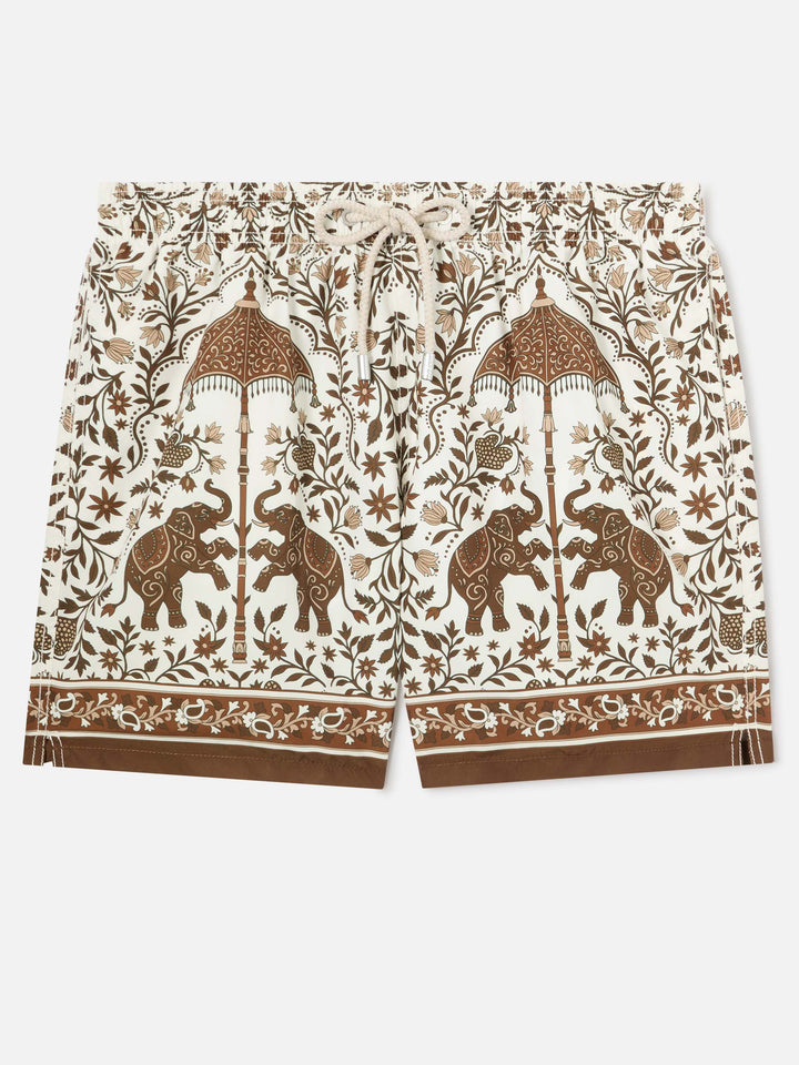 Short de bain Gustavia avec imprimé ornemental marron placé 