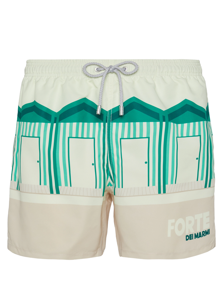 Mid-length Gustavia swim-shorts with Forte dei Marmi postcard placed print - MC2 Saint Barth