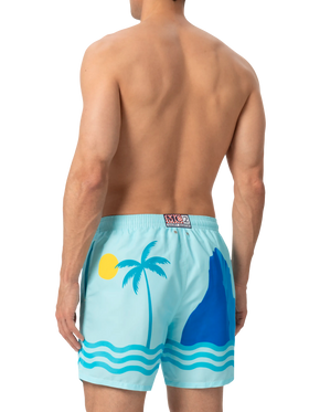 Mittellange Badeshorts Gustavia mit platziertem Ibiza-Postkartendruck
