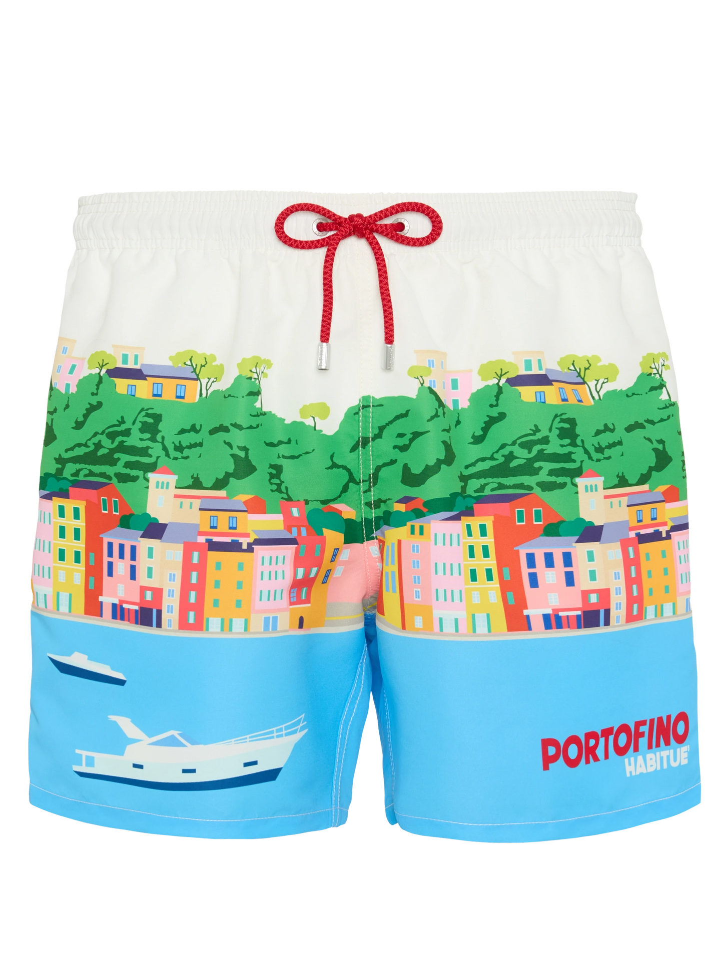 Mid-length Gustavia swim-shorts with Portofino postcard placed print - MC2 Saint Barth