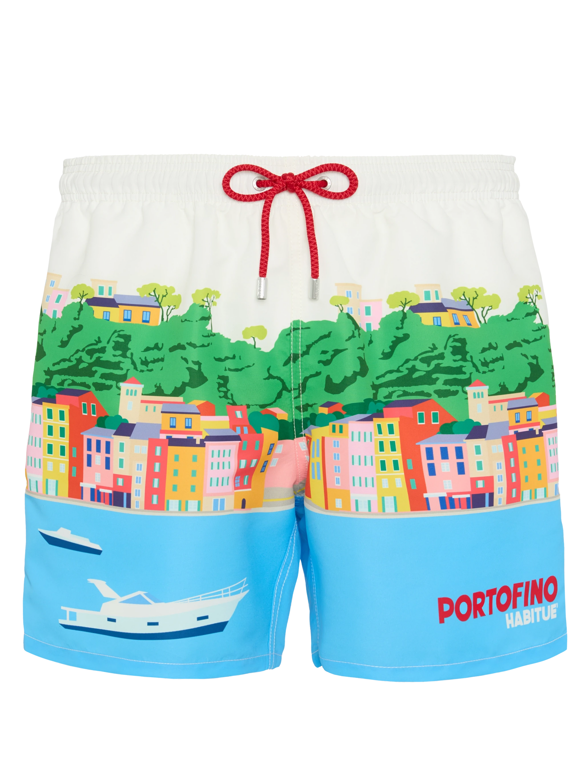 Mid-length Gustavia swim-shorts with Portofino postcard placed print - MC2 Saint Barth
