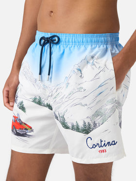 Mid-length Gustavia swim-shorts with Cortina placed print