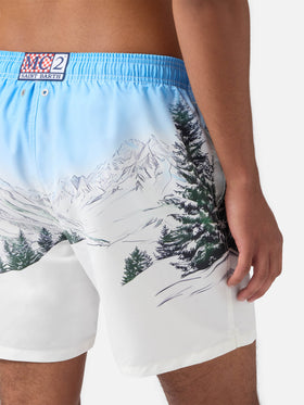 Mid-length Gustavia swim-shorts with Cortina placed print