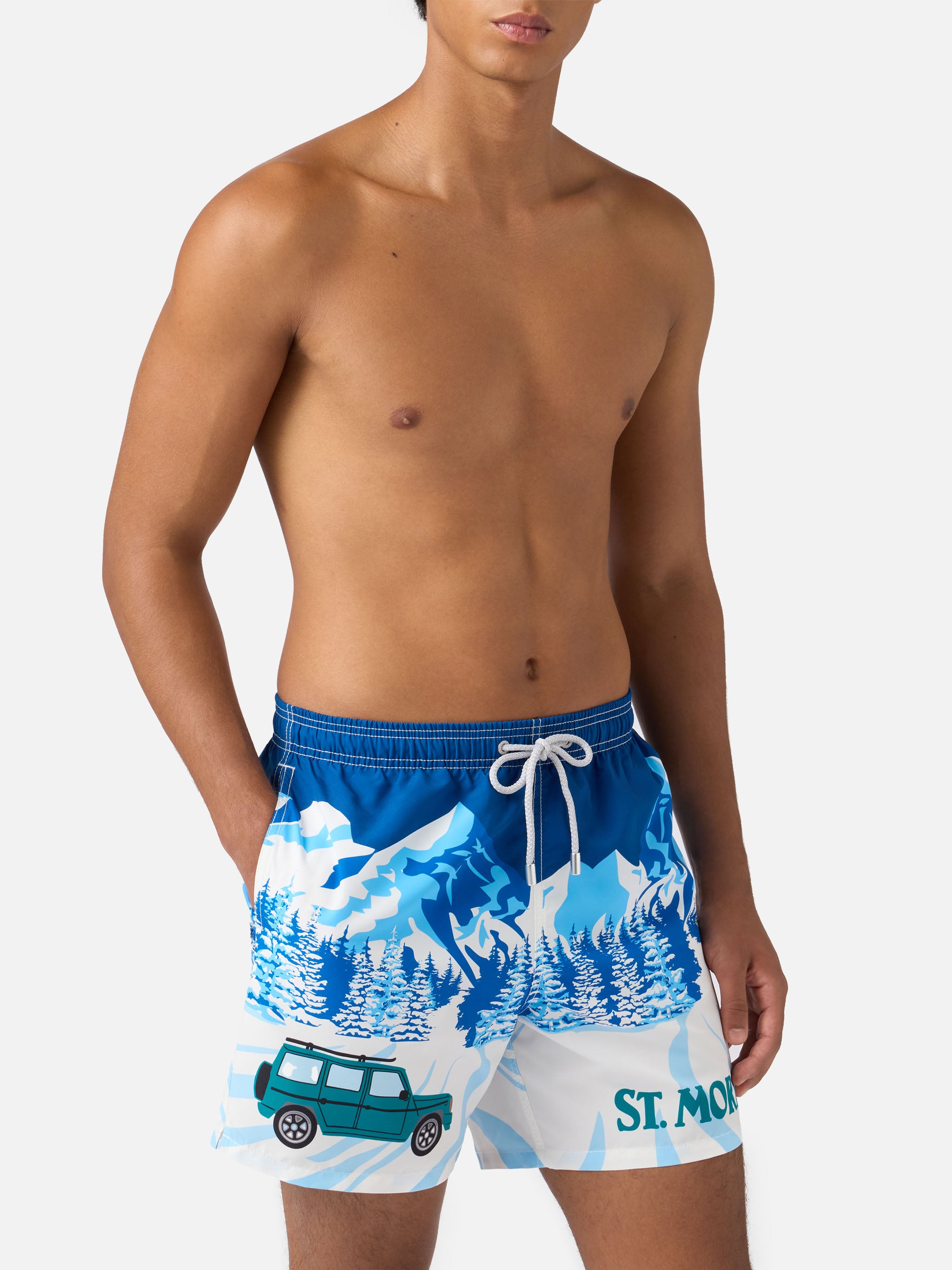 Mid-length Gustavia swim-shorts with St. Moritz placed print – MC2