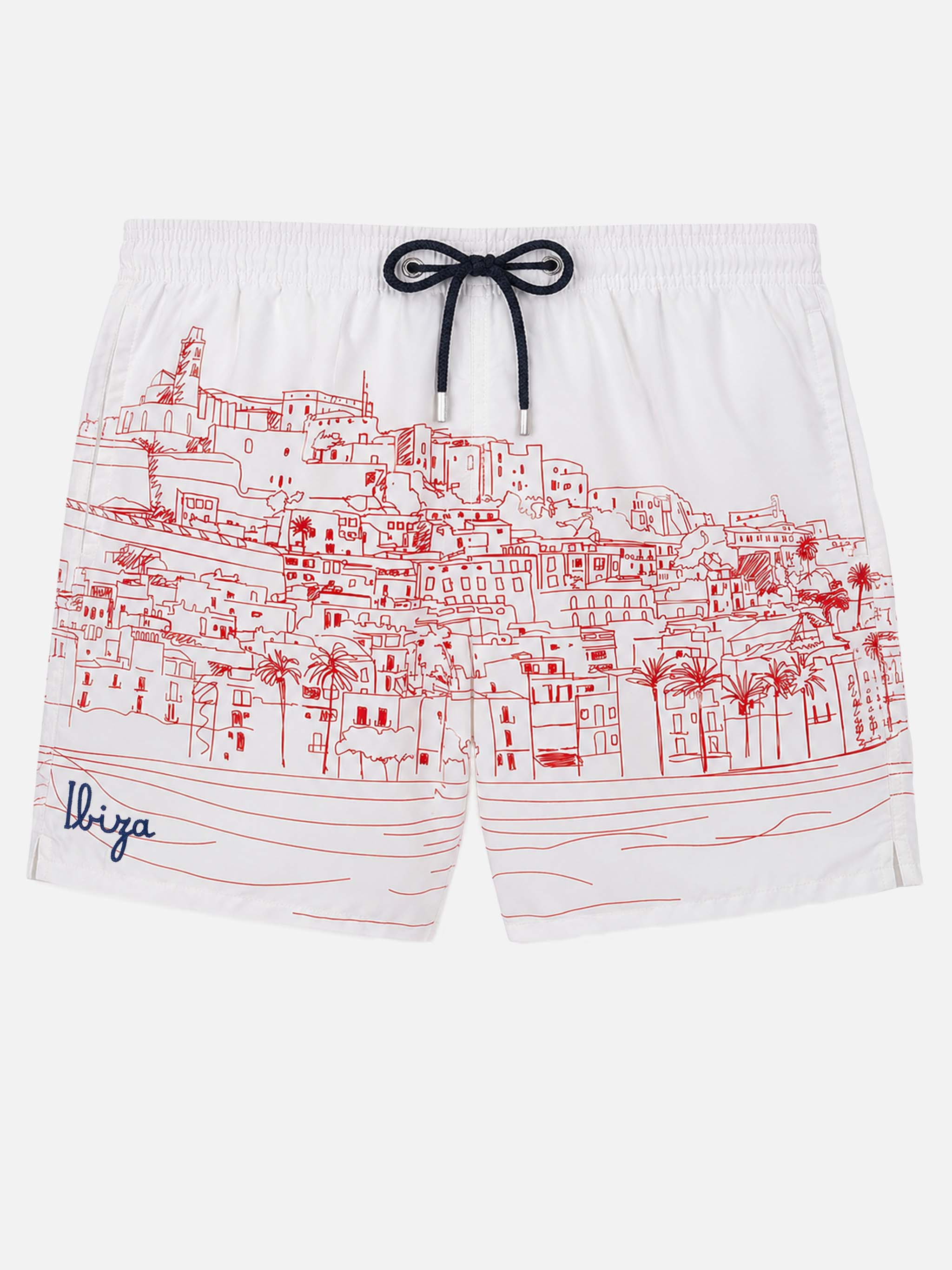 Mid-length Gustavia swim-shorts with Ibiza placed print – MC2
