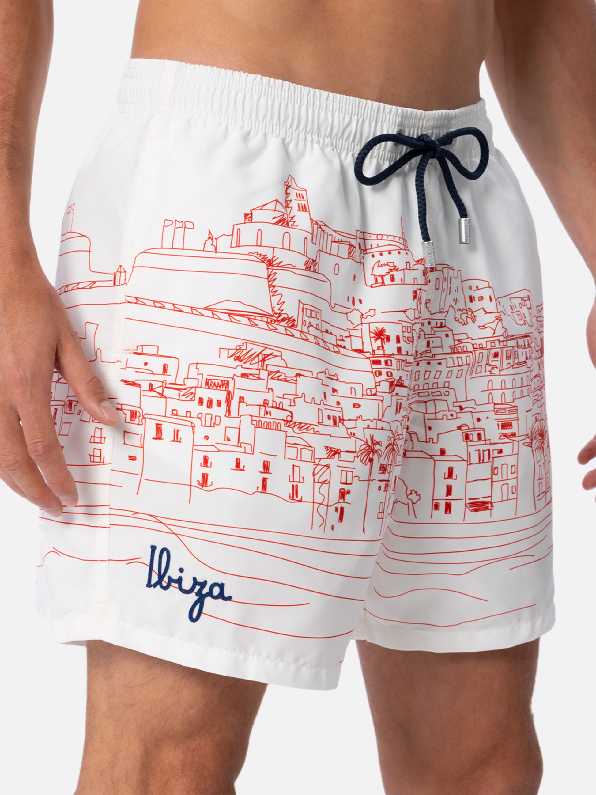 Mid-length Gustavia swim-shorts with Ibiza placed print - MC2 Saint Barth