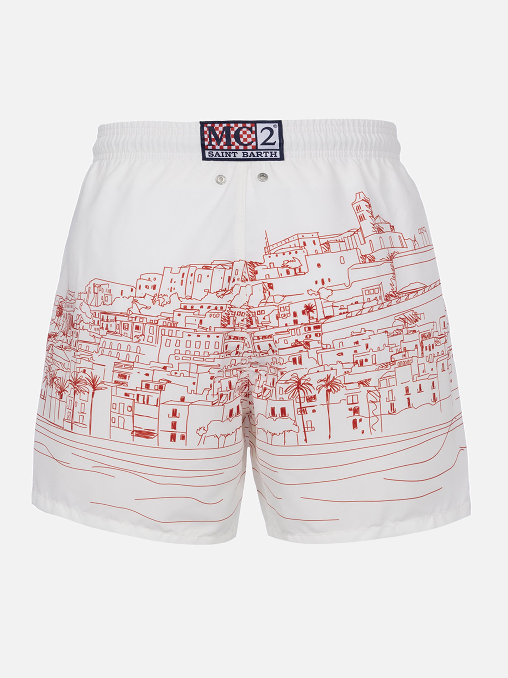 Mid-length Gustavia swim-shorts with Ibiza placed print - MC2 Saint Barth