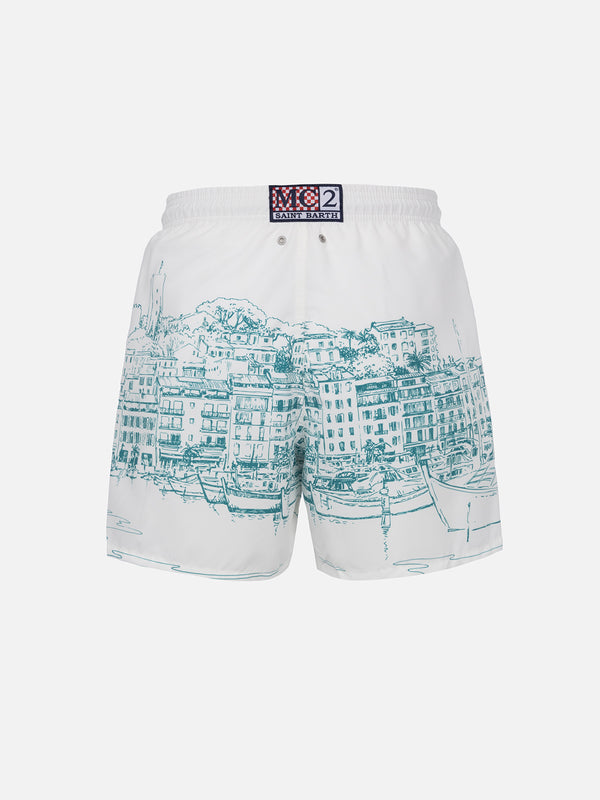 Mittellange Gustavia-Badeshorts für Herren mit platziertem Cannes-Aufdruck