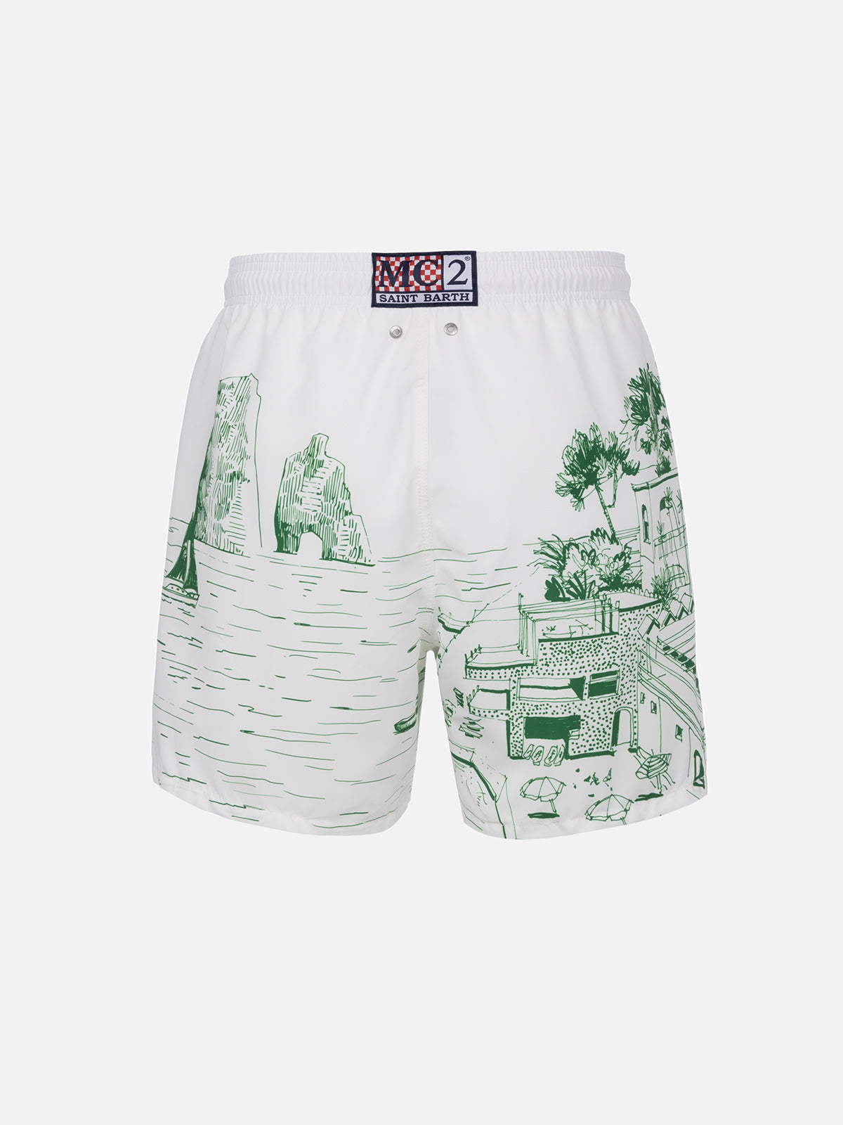 Mid-length Gustavia swim-shorts with Faraglioni placed print - MC2 Saint Barth