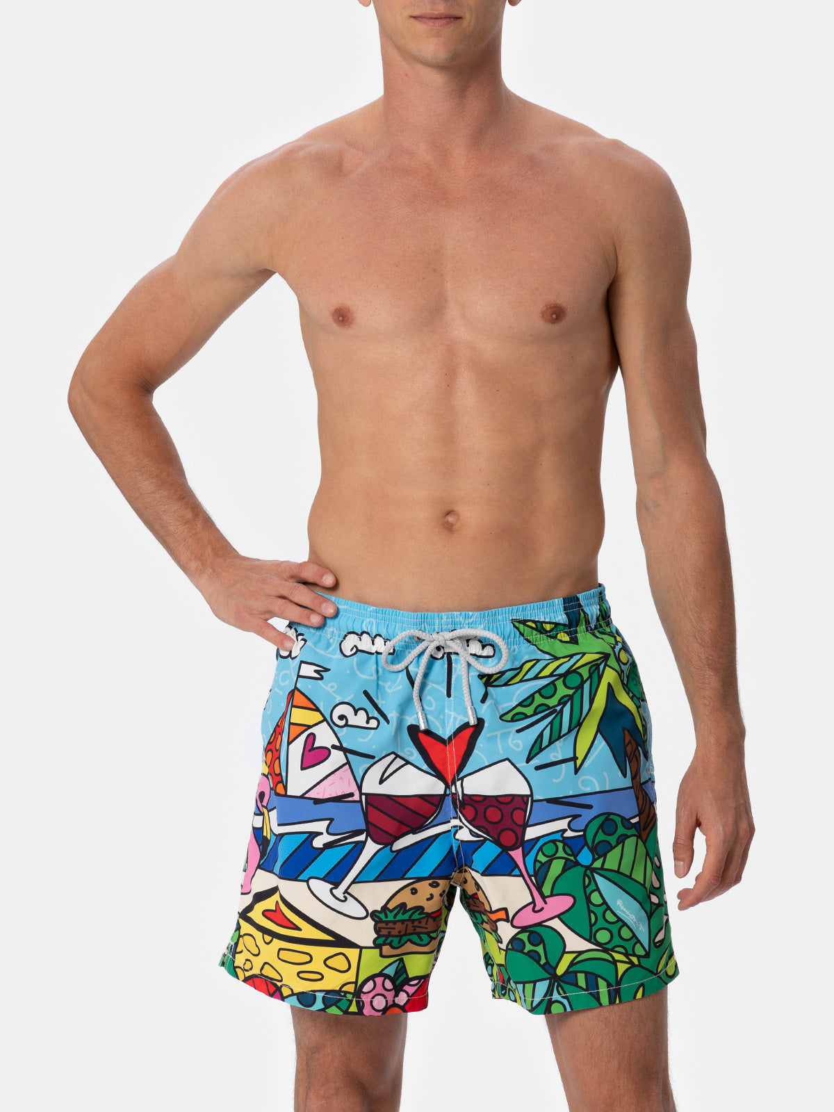 Mittellange Badeshorts Gustavia für Herren mit platziertem Aufdruck von Britto Design | ©BRITTO SPECIAL EDITION