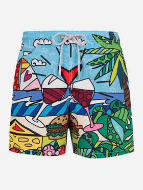 Mittellange Badeshorts Gustavia für Herren mit platziertem Aufdruck von Britto Design | ©BRITTO SPECIAL EDITION