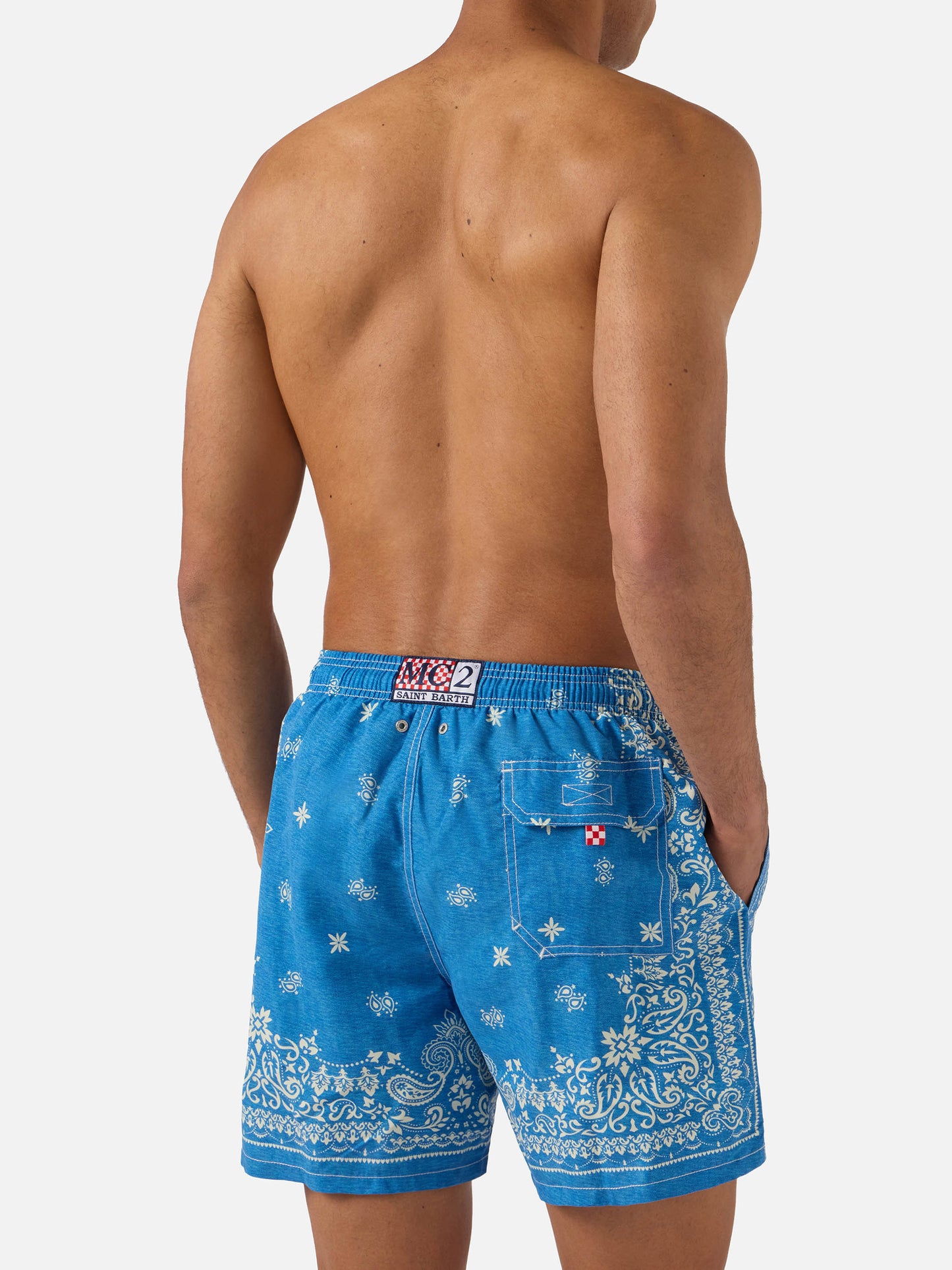 Gustavia blue swim shorts with bandana print