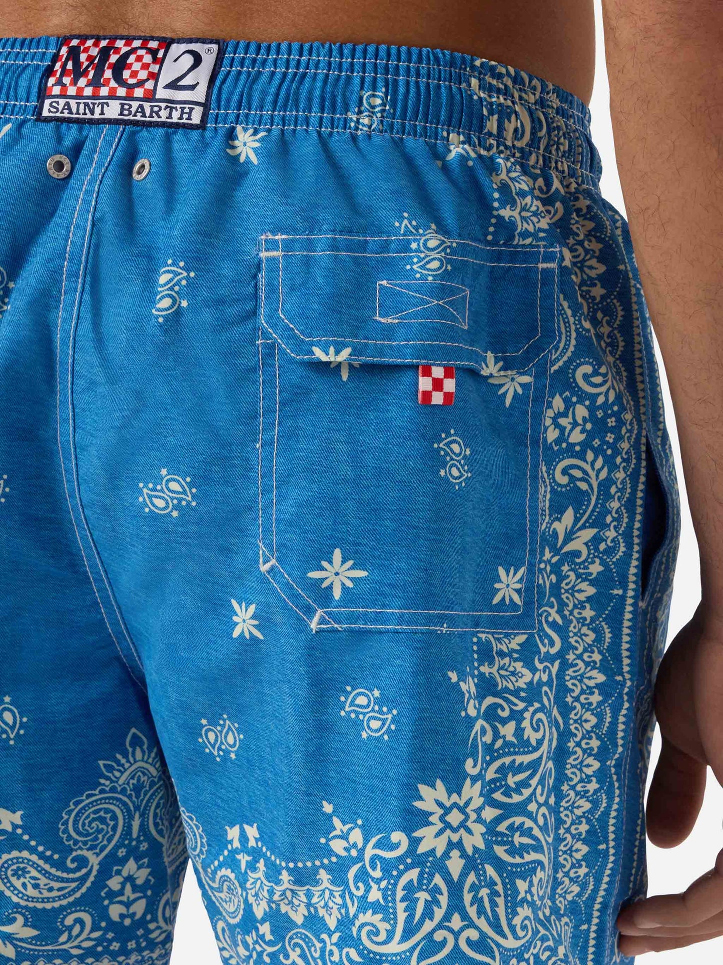 Gustavia blue swim shorts with bandana print