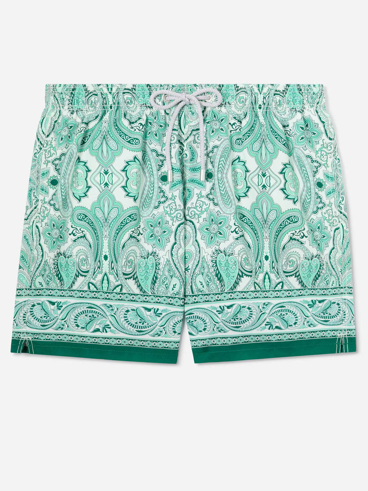 Short de bain Gustavia à imprimé cachemire vert 