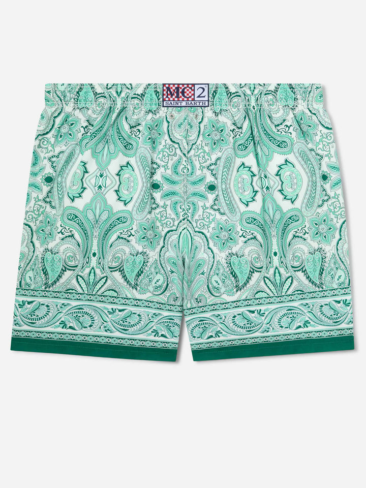 Short de bain Gustavia à imprimé cachemire vert 