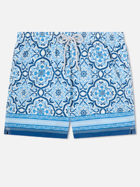 Gustavia Badeshorts mit blauem ornamentalem Placement-Print 