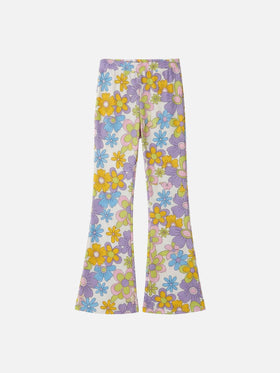 Pantaloni flare Gwenda Jr con stampa fiori hippie