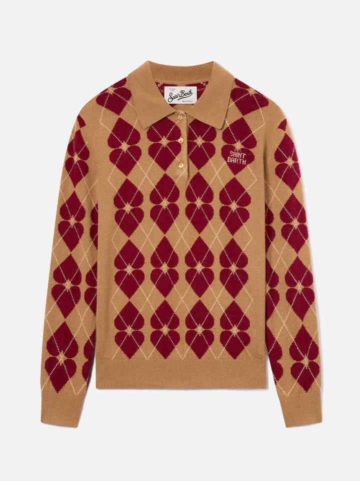 Hadidy Strick mit Polokragen aus Wolle und Kaschmirmischung mit Argyle-Muster und Herzen 