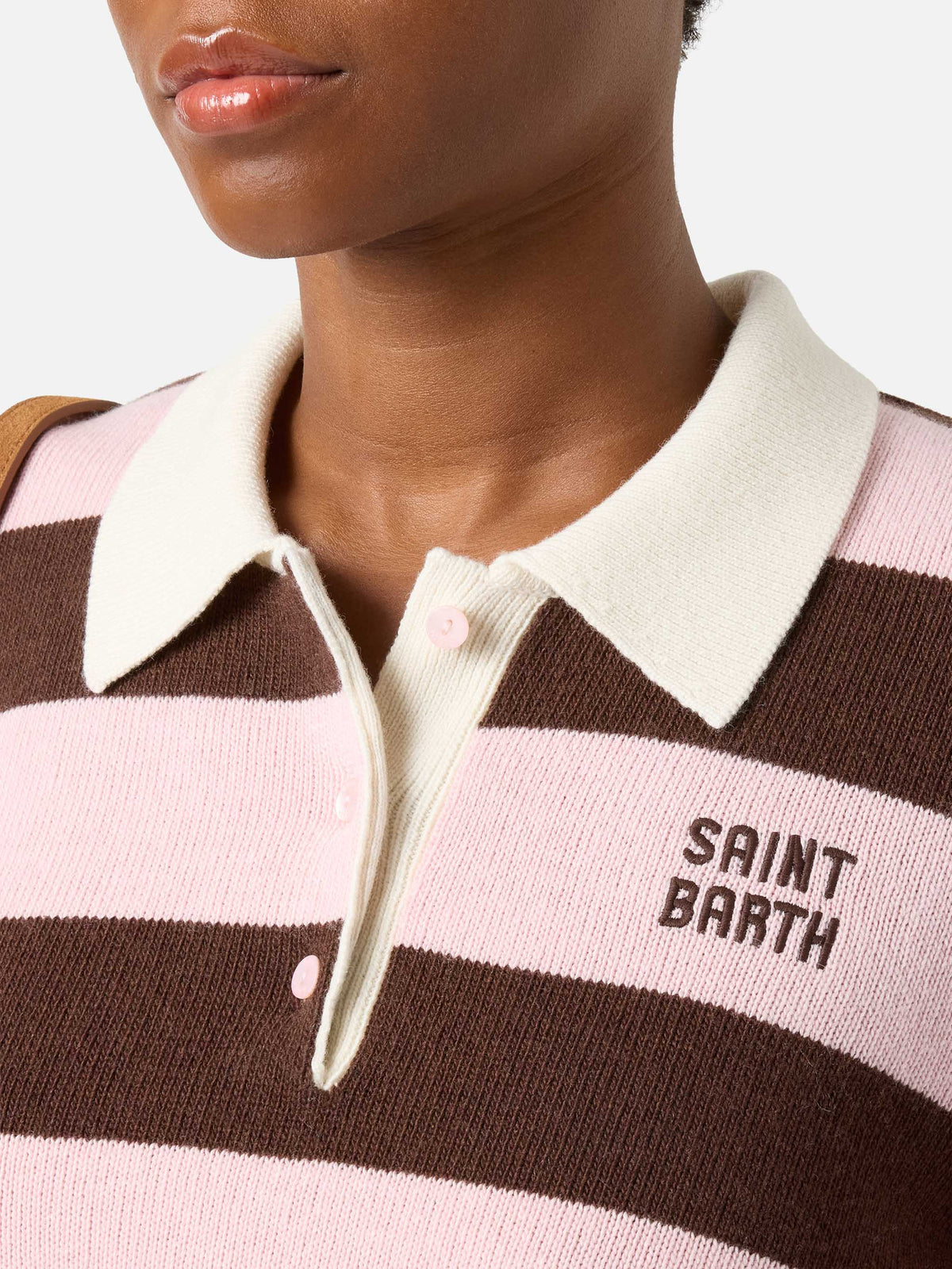 Pink Hadidy polo collar knit with stripes