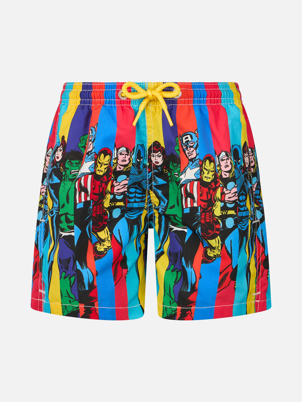 Boy mid-length Haiti swim-shorts with Marvel superheroes placed print  | MARVEL SPECIAL EDITION