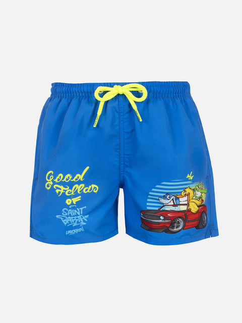 Boy mid-length Haiti swim-shorts with Cryptopuppets placed print | CRYPTOPUPPETS SPECIAL EDITION - MC2 Saint Barth