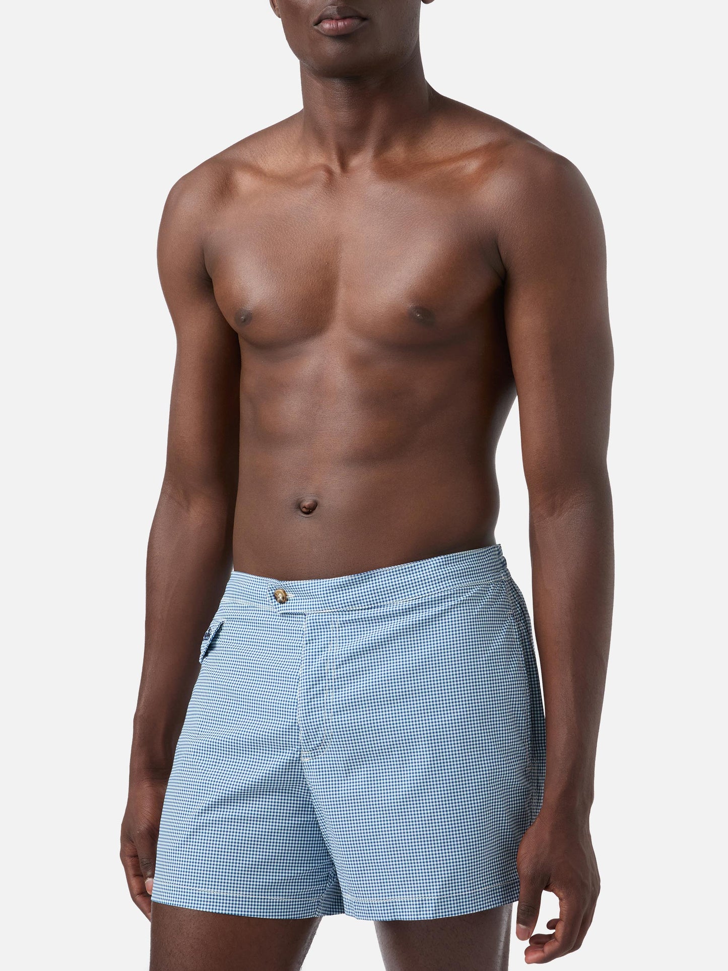 Harrys – figurbetont geschnittene Badeshorts mit Gingham-Print