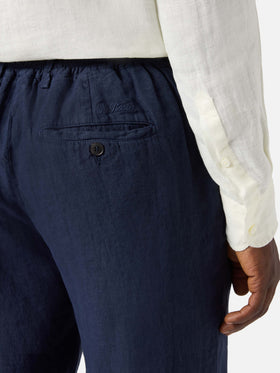 Navy blue Havier long long pants in pure linen
