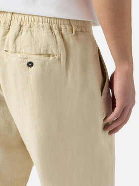 Beige Havier long long pants in pure linen