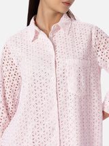 Mini abito camicia rosa Sangallo da donna