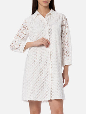 Weißes Sangallo-Hemd-Minikleid für Damen