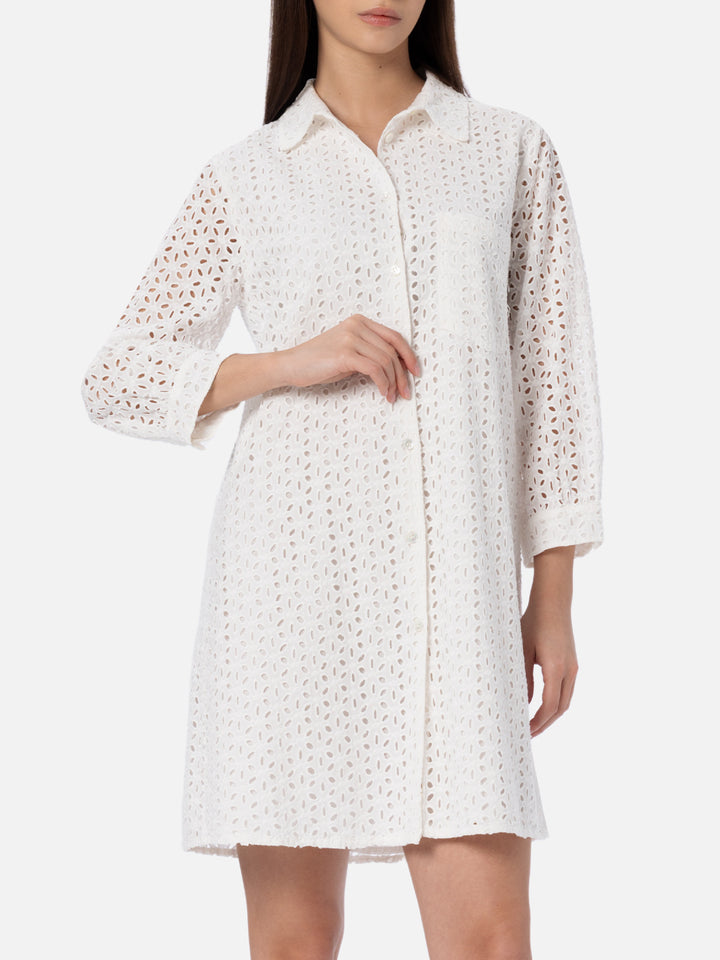 Weißes Sangallo-Hemd-Minikleid für Damen