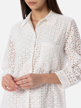 Weißes Sangallo-Hemd-Minikleid für Damen