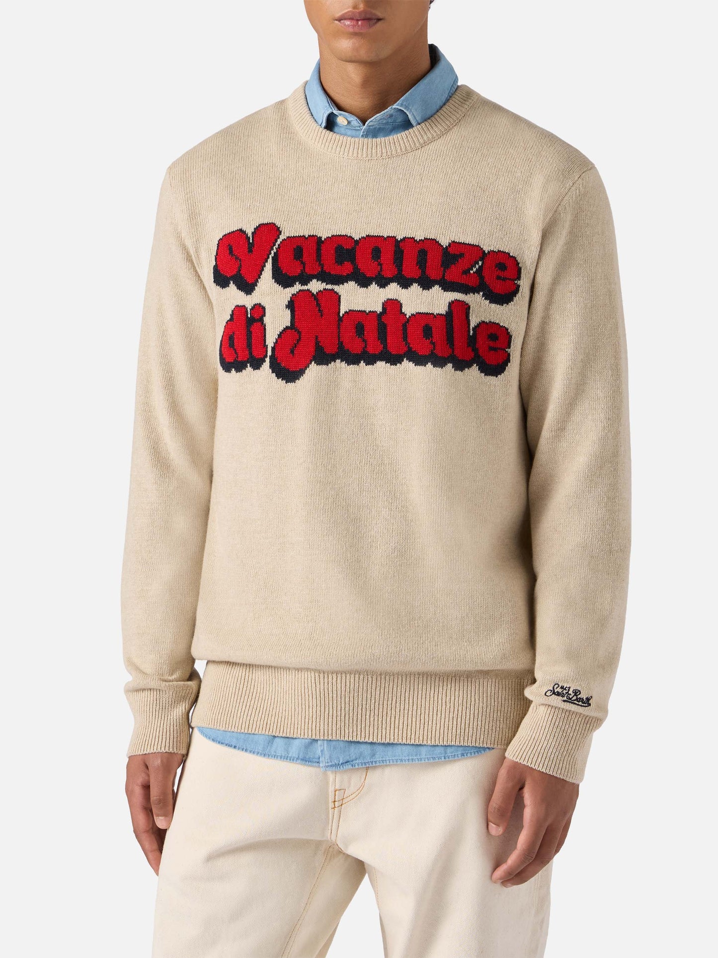 Beige sweater Heron with Vacanze di Natale jacquard | VACANZE DI NATALE SPECIAL EDITION