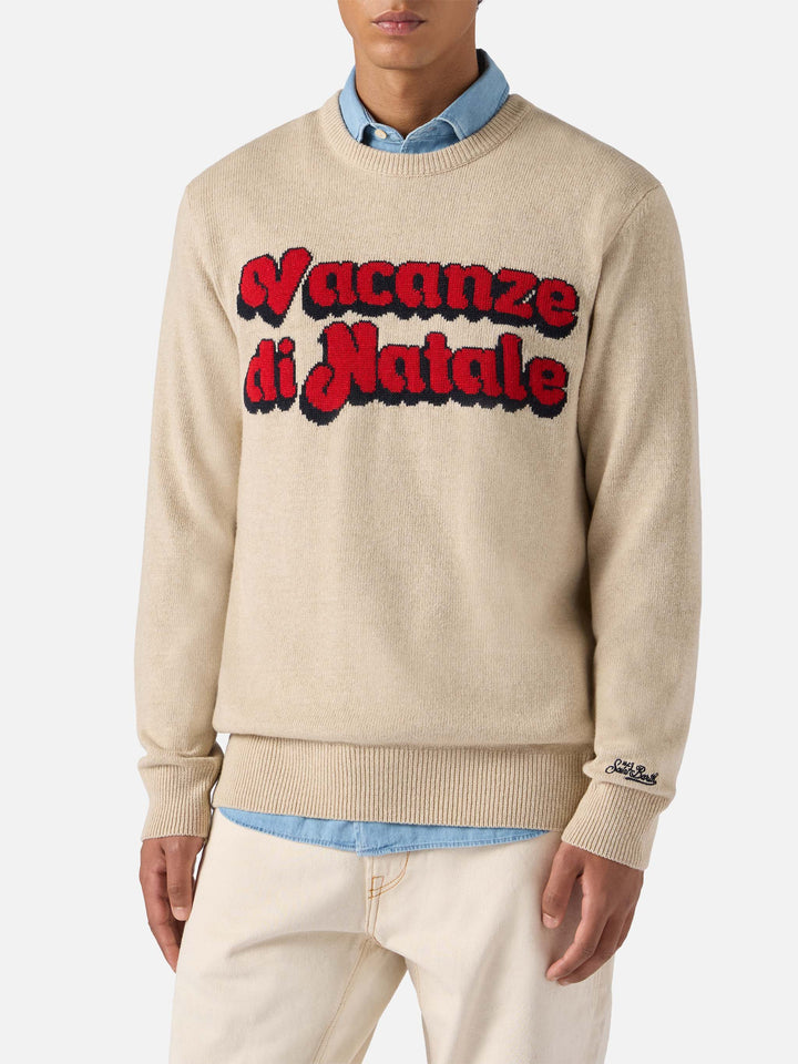 Beige sweater Heron with Vacanze di Natale jacquard | VACANZE DI NATALE SPECIAL EDITION