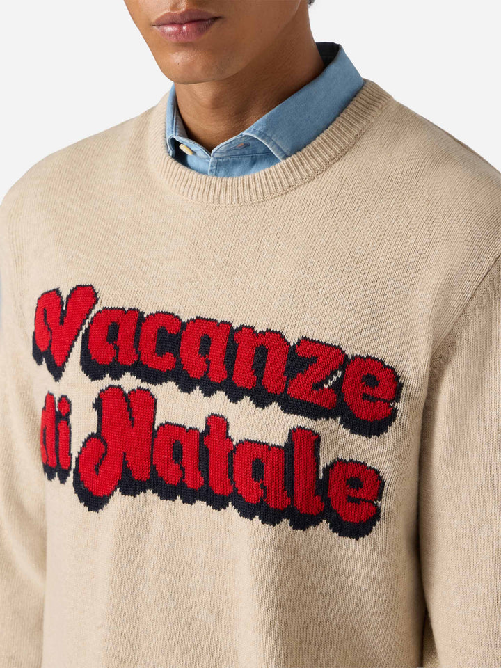 Beige sweater Heron with Vacanze di Natale jacquard | VACANZE DI NATALE SPECIAL EDITION