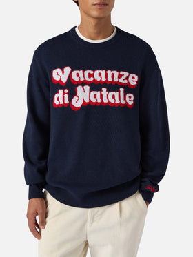 Blauer Pullover Heron mit Vacanze di Natale-Logo-Jacquard | VACANZE DI NATALE SONDERAUSGABE