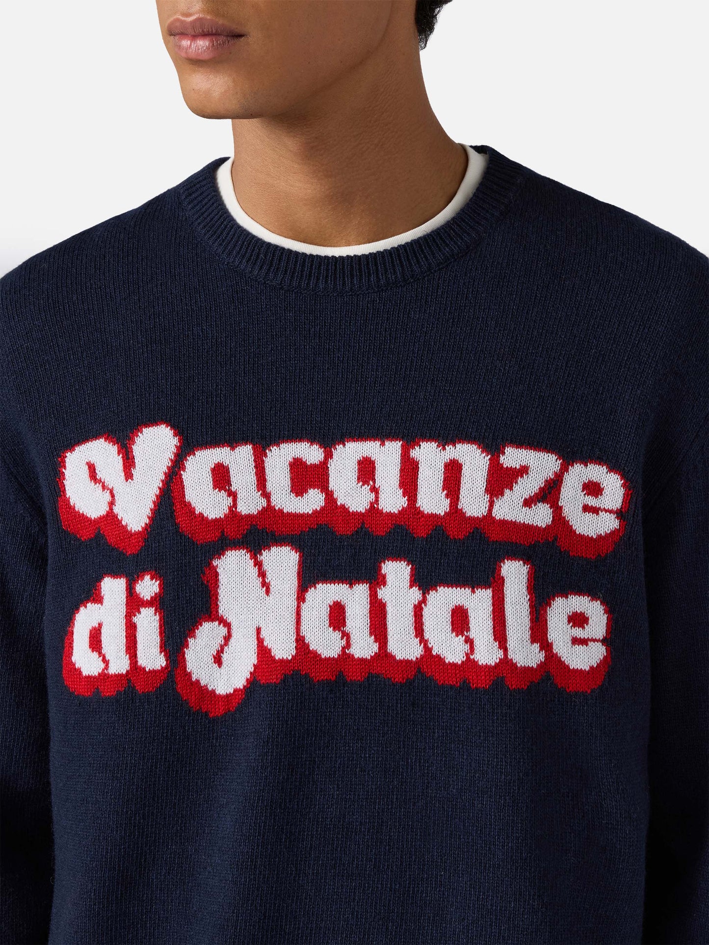 Blauer Pullover Heron mit Vacanze di Natale-Logo-Jacquard | VACANZE DI NATALE SONDERAUSGABE