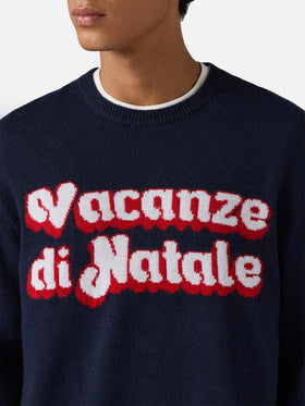 Blauer Pullover Heron mit Vacanze di Natale-Logo-Jacquard | VACANZE DI NATALE SONDERAUSGABE