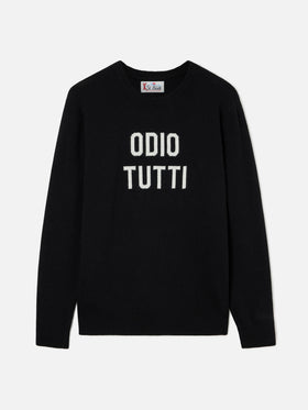 Maglia girocollo Heron nera con intarsio Odio Tutti