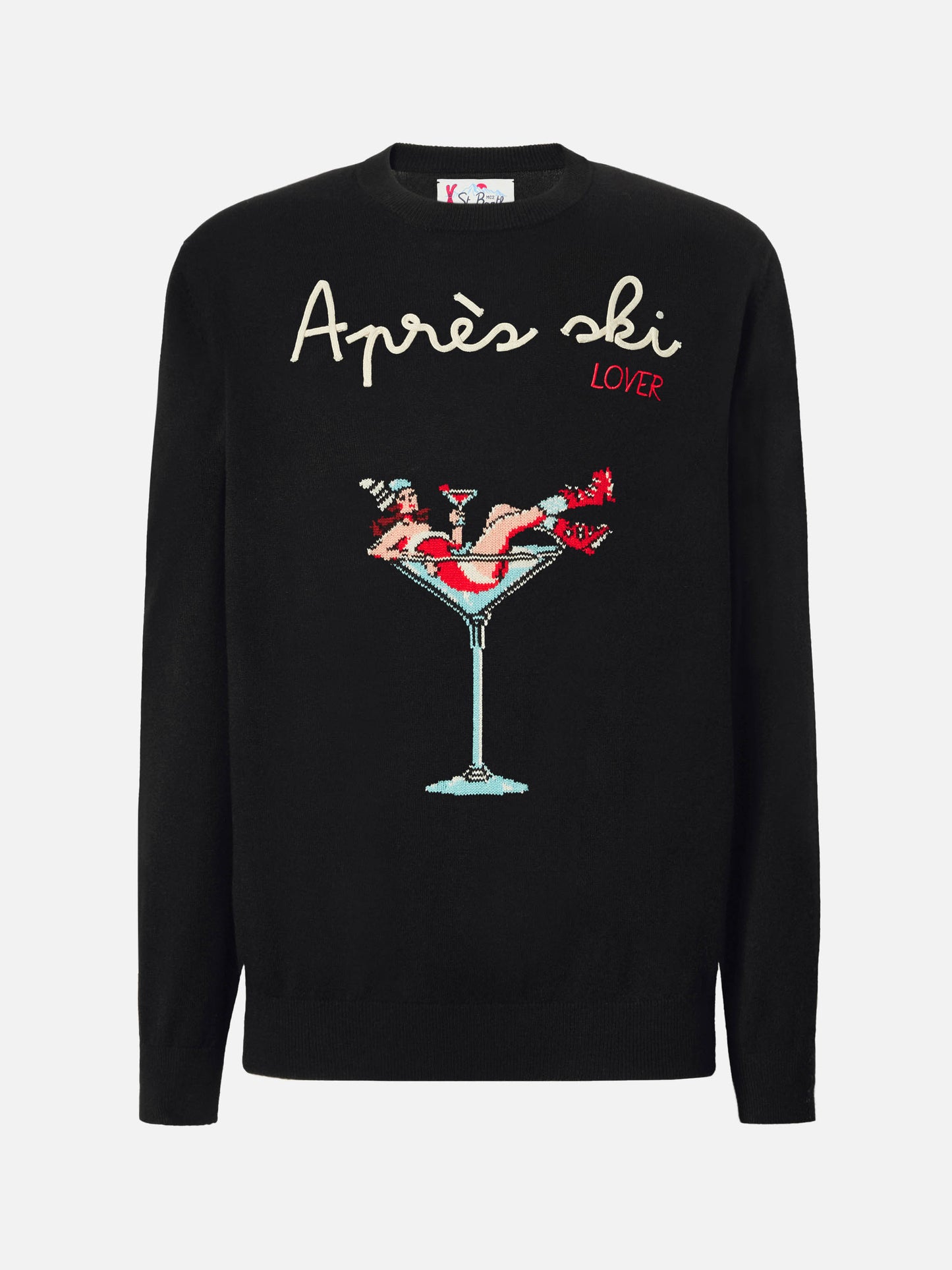 Black sweater Heron with Apres ski lover embroidery