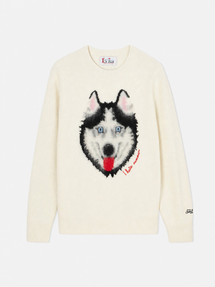 Maglia Heron grigia con jacquard lupo e ricamo I hate summer