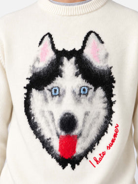 Heron-Pullover mit Wolf-Jacquard und Stickerei 