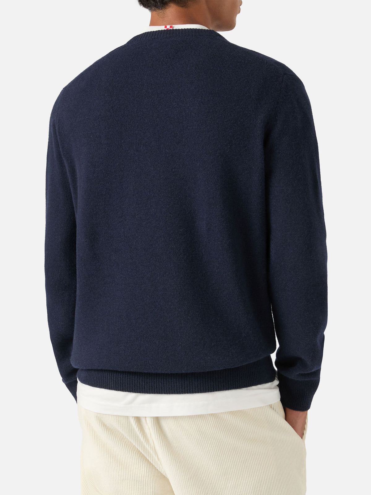 Marineblauer blue Heron Rundhals-Strickpullover mit Après Ski Intarsie und Stickerei 