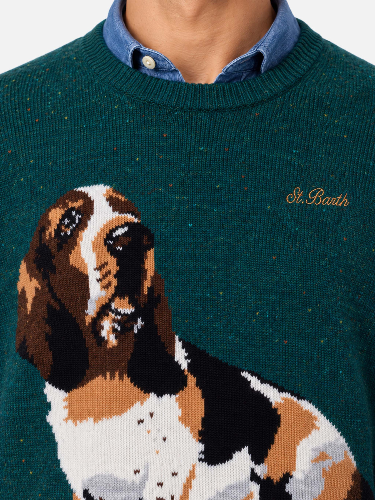 Pull ras-du-cou Heron avec jacquard basset hound 