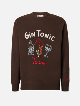 Brown crewneck Heron with Gin Tonic Team embroidery