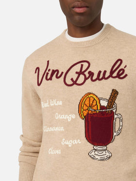 Pull ras-du-cou Beige Heron en maille avec intarsia et broderie Vin Brulé 
