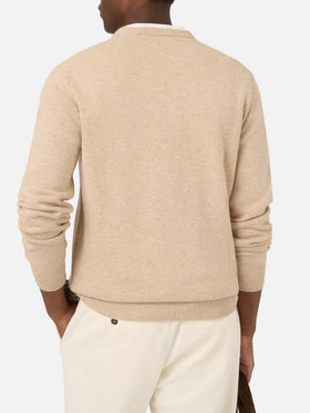 Pull ras-du-cou Beige Heron en maille avec intarsia et broderie Vin Brulé 